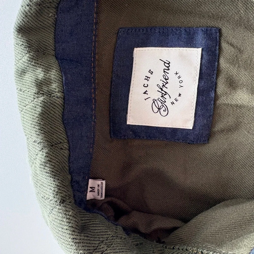 Jachs Girlfriend‎ Quilted Utility Jacket Olive Green Button Front Size M